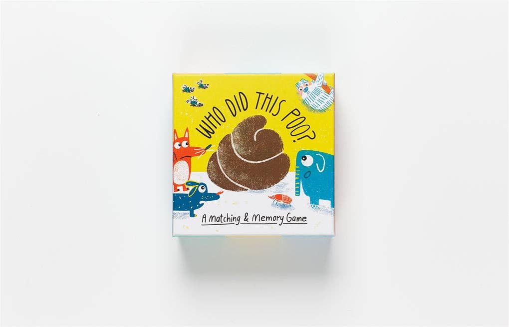 Board game box titled 'Who Did This Poo?' on a white background