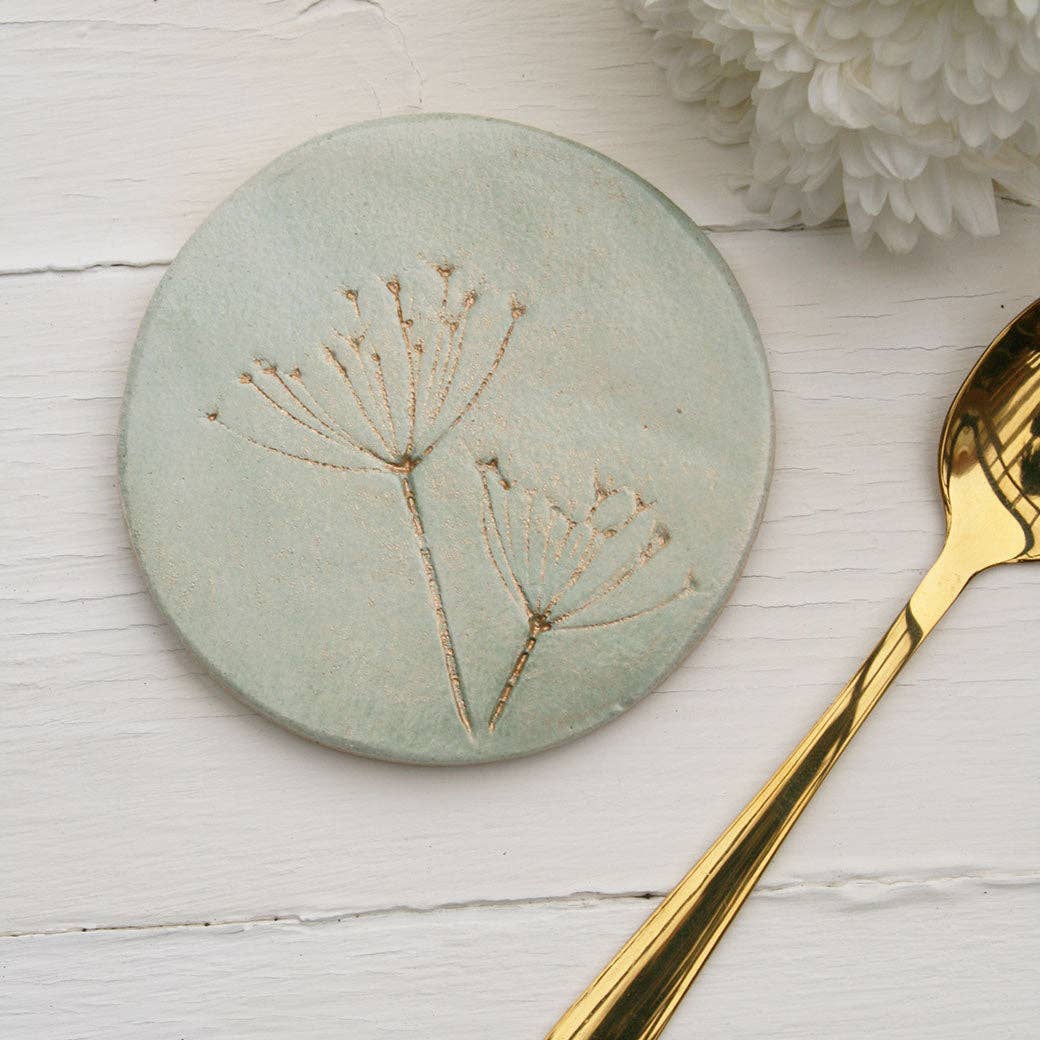 Green and Gold Wild Flower Coasters: Set of 4