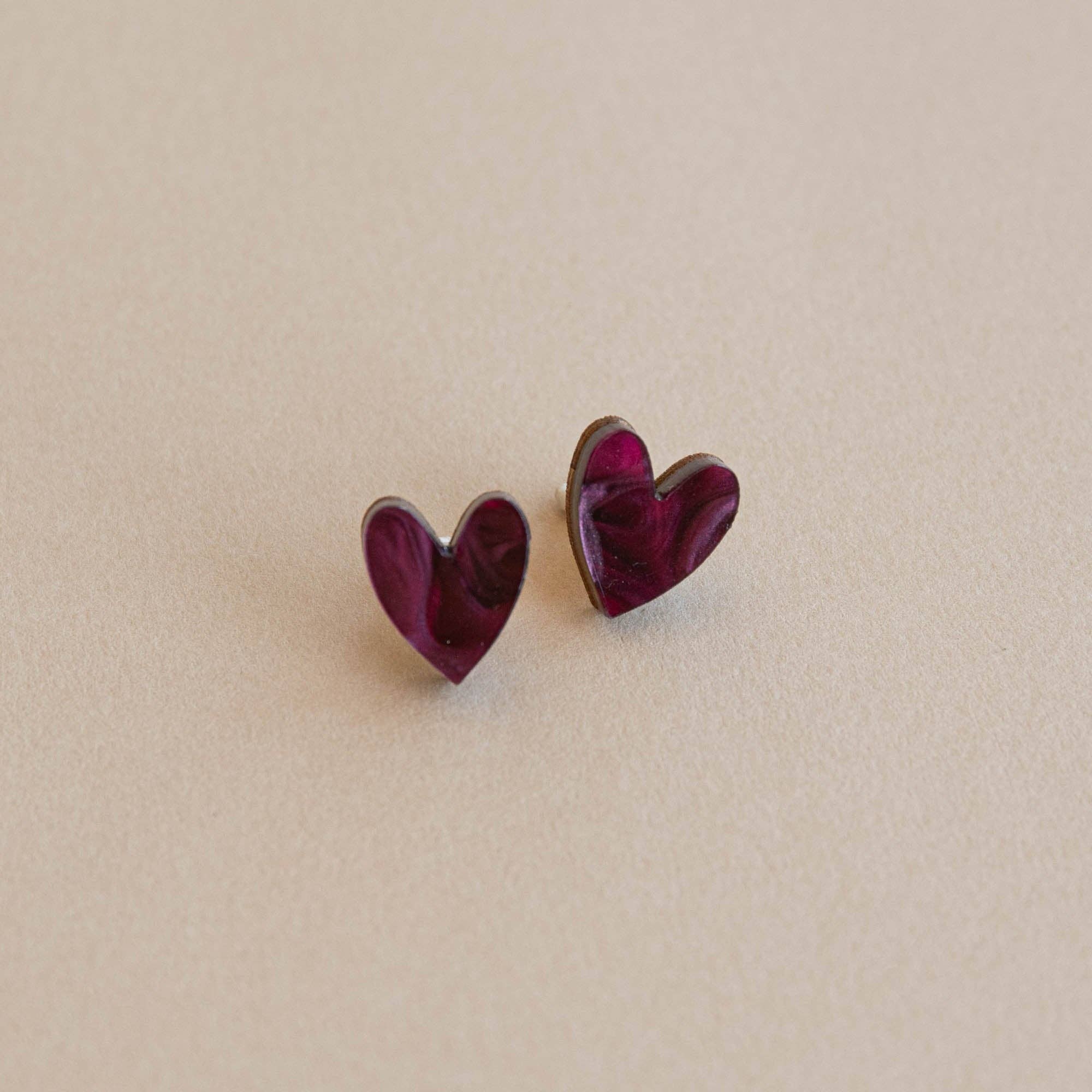 I Heart You Stud Earrings : Merlot Red Marble