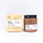 A jar of UpCircle Face Scrub and packaging on a white background