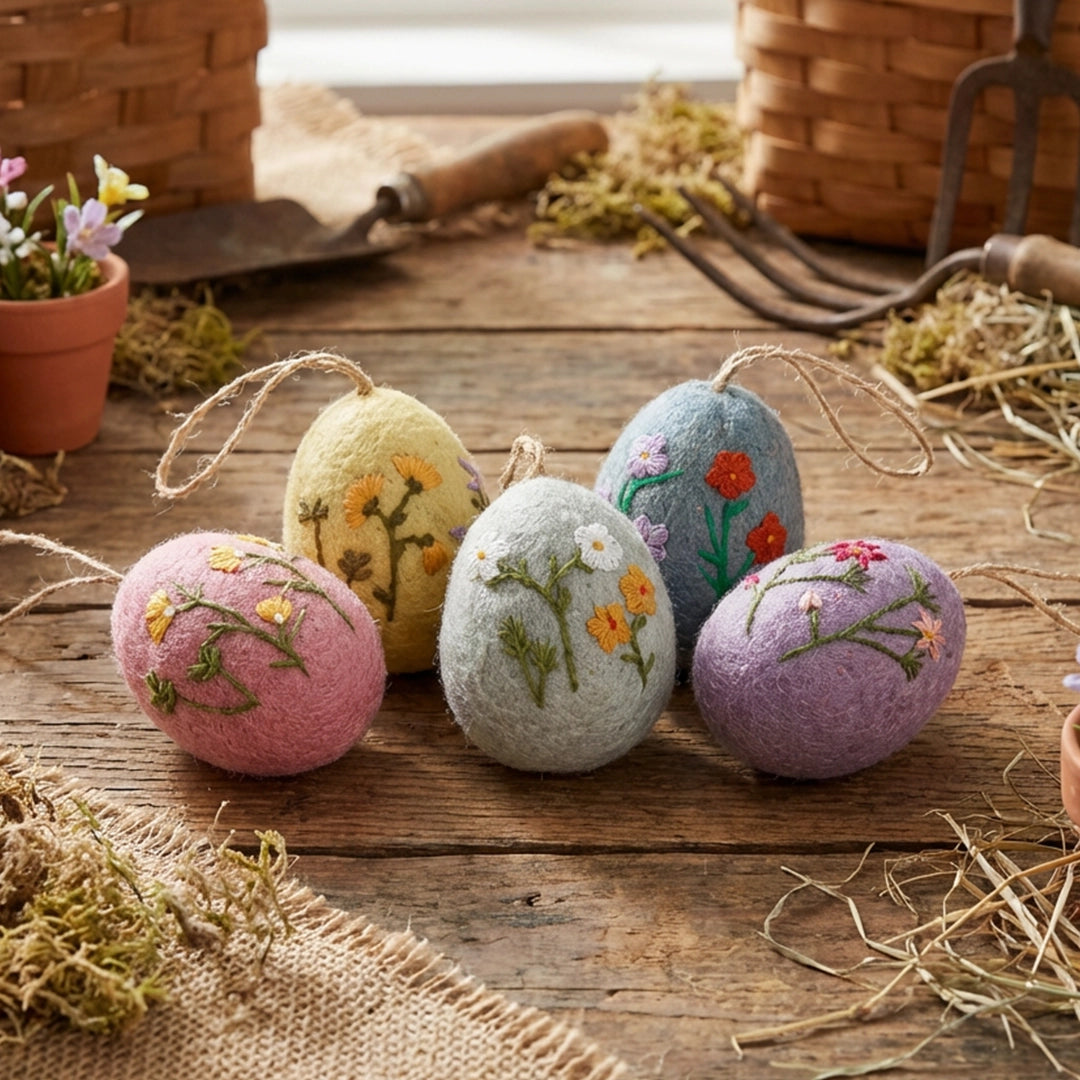 Handmade Large Felt Floral Easter Eggs (Pack of 5)