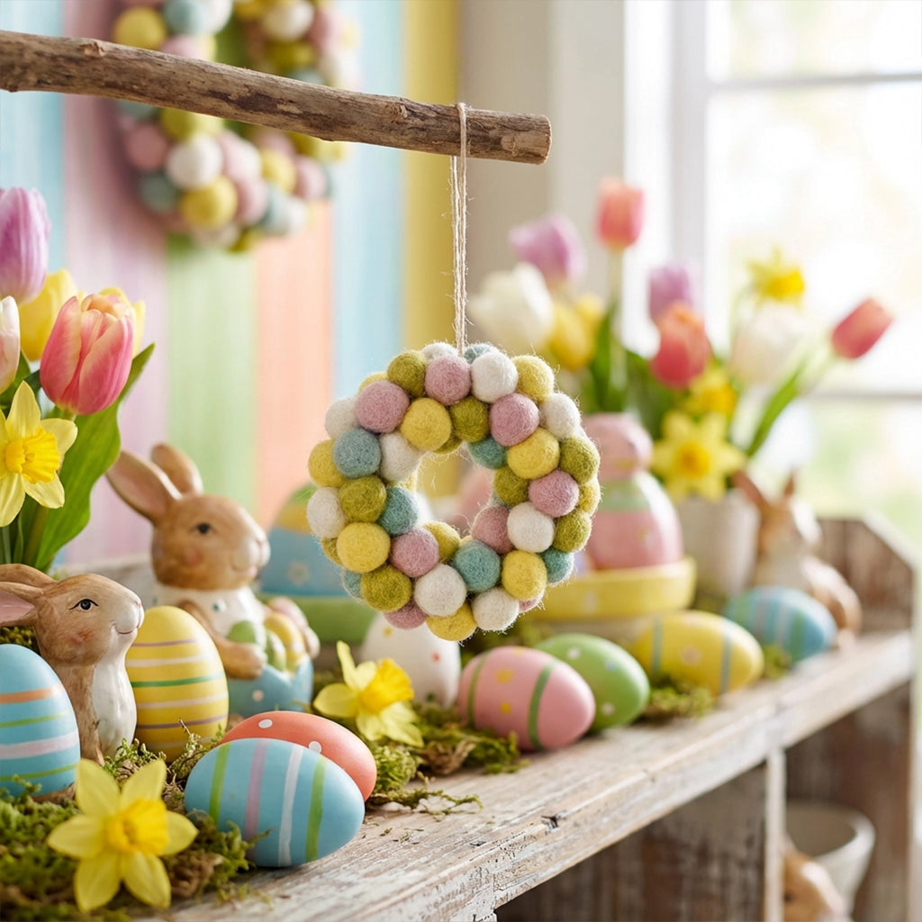 Mini Felt Easter Wreath - Handmade Hanging Decoration