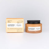Cleansing face balm jar and packaging on a light grey background