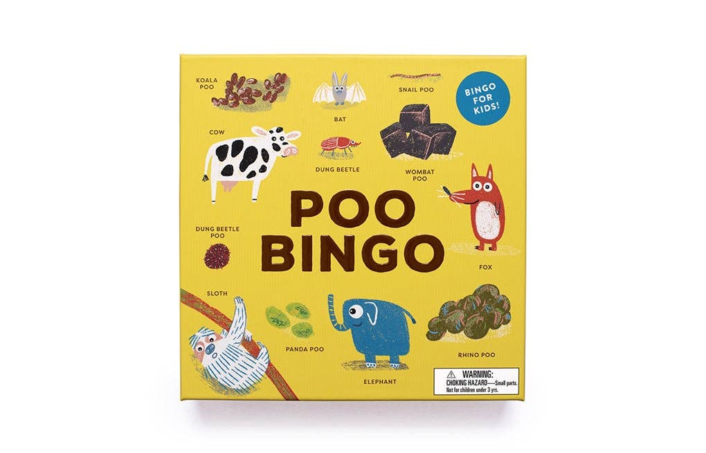 Poo Bingo game box with colorful illustrations on a white background