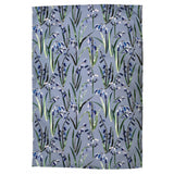 Handmade cotton teatowel with floral bluebell pattern on a blue background