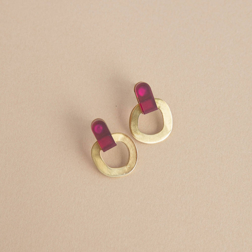 Around Brass Stud Earrings : Aubergine