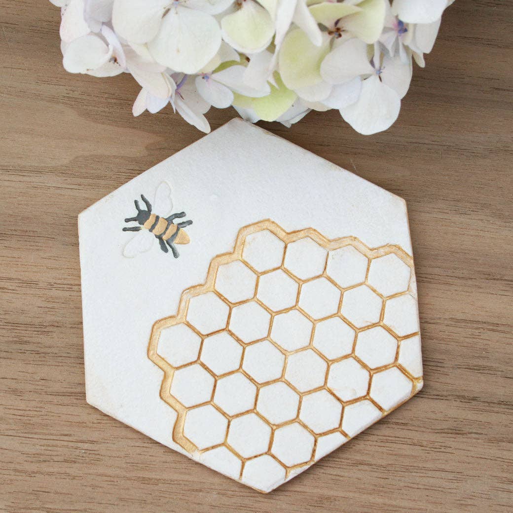 Hexagonal Ceramic Bee Coaster