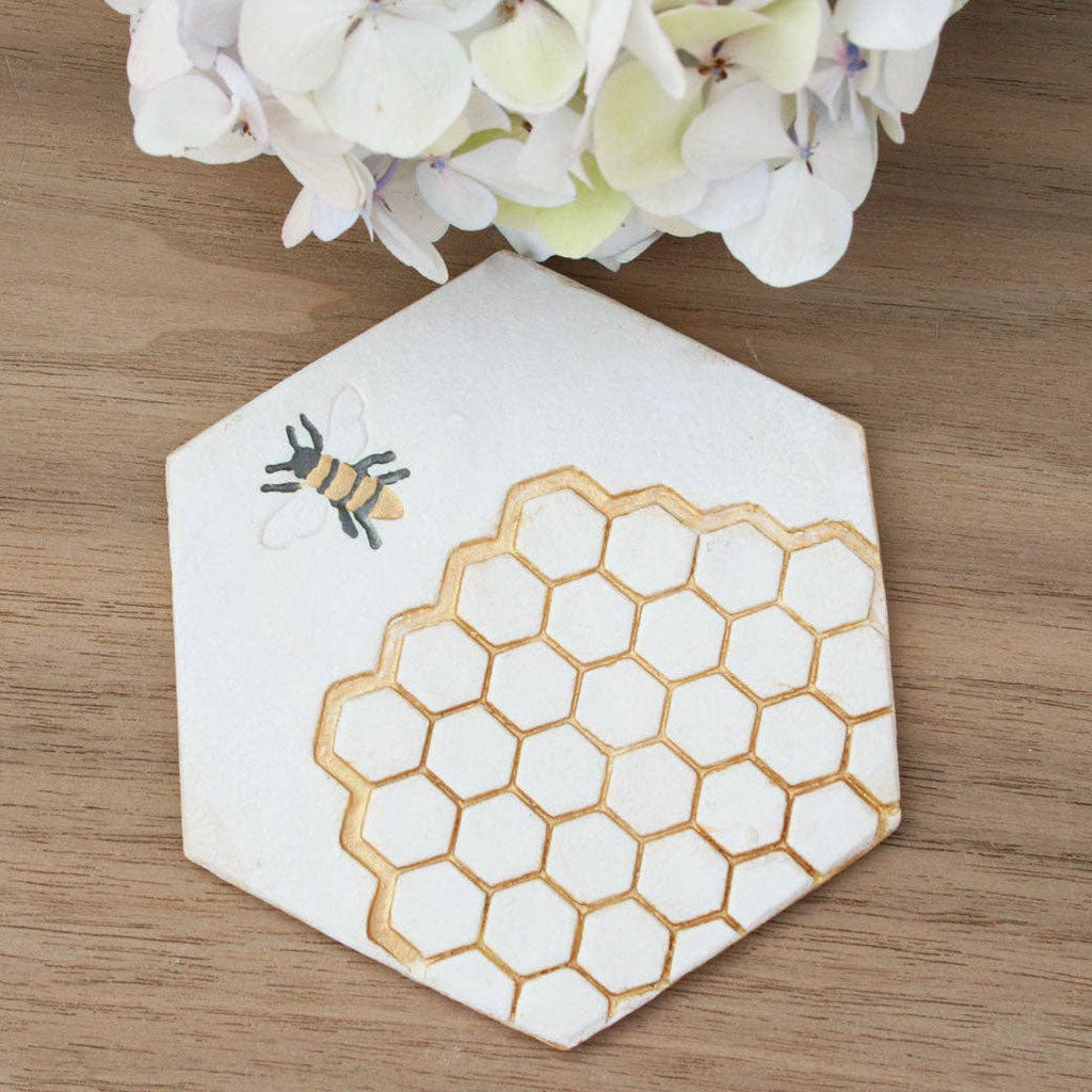 Hexagonal Ceramic Bee Coaster