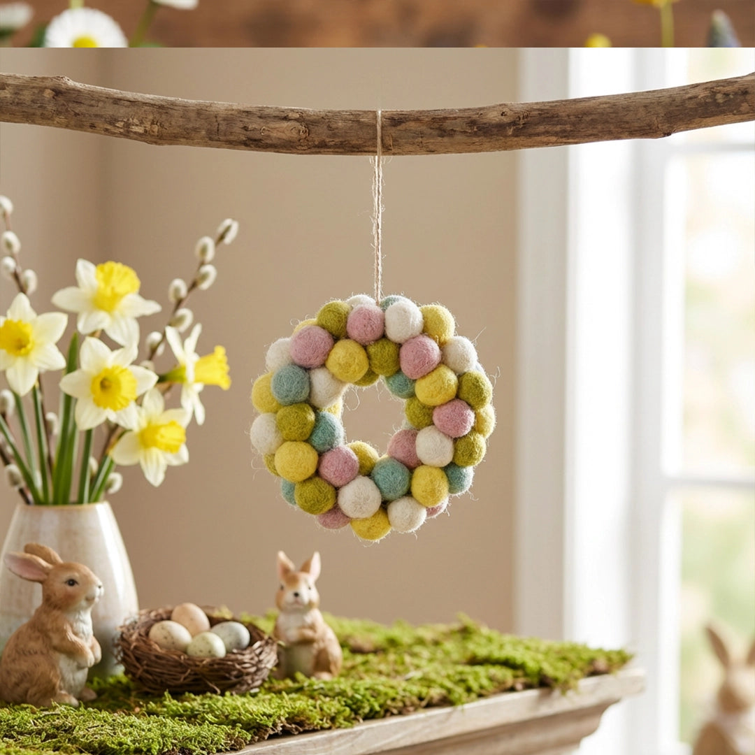 Mini Felt Easter Wreath - Handmade Hanging Decoration