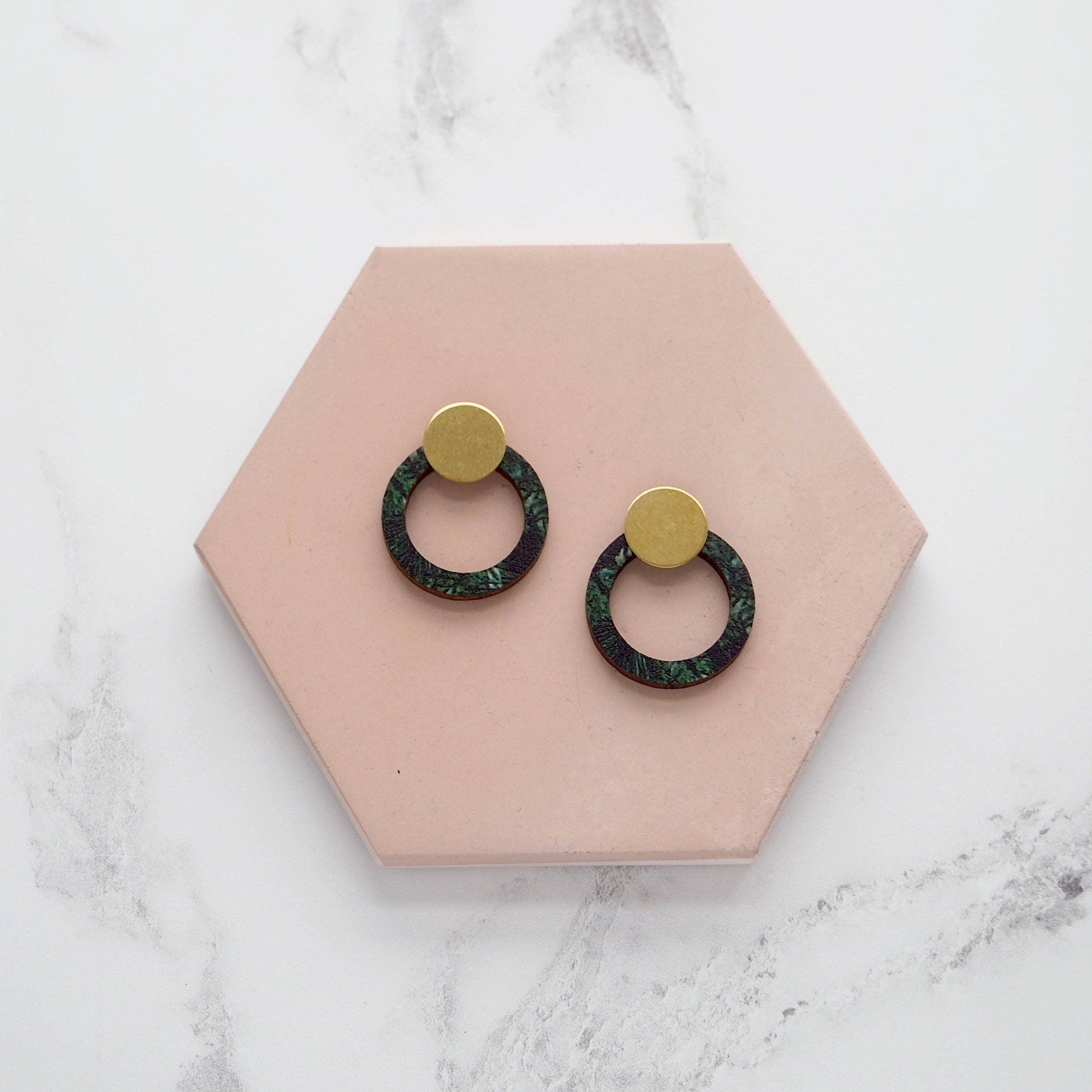 Green Ring Stud Earrings