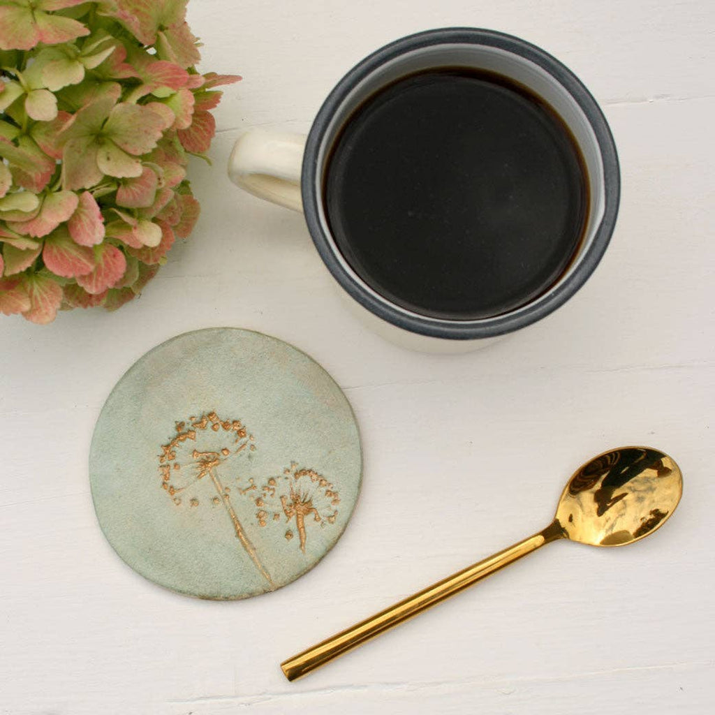 Green and Gold Wild Flower Coasters: Set of 4