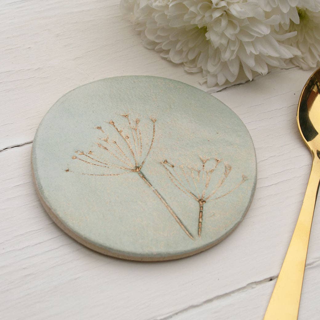 Green and Gold Wild Flower Coasters: Set of 4