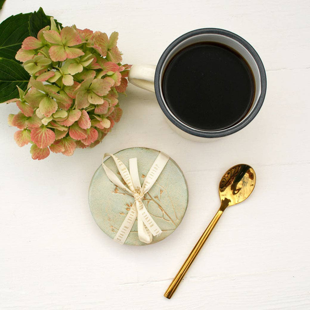 Green and Gold Wild Flower Coasters: Set of 4