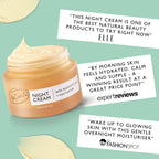 Jar of UpCircle Night Cream with positive reviews on a light green background