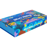 Colorful box with underwater theme and text 'Who's Hiding in the Ocean?' on a white background