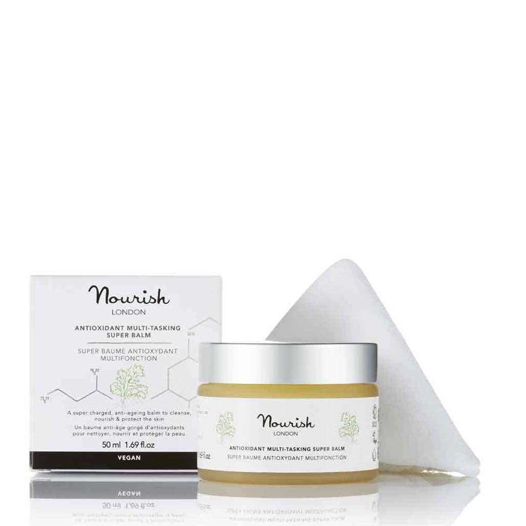 Nourish London balm jar and packaging on a white background