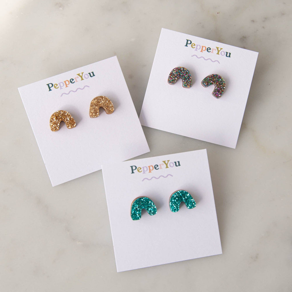 Glitter Arc Stud Earrings : Multi Black