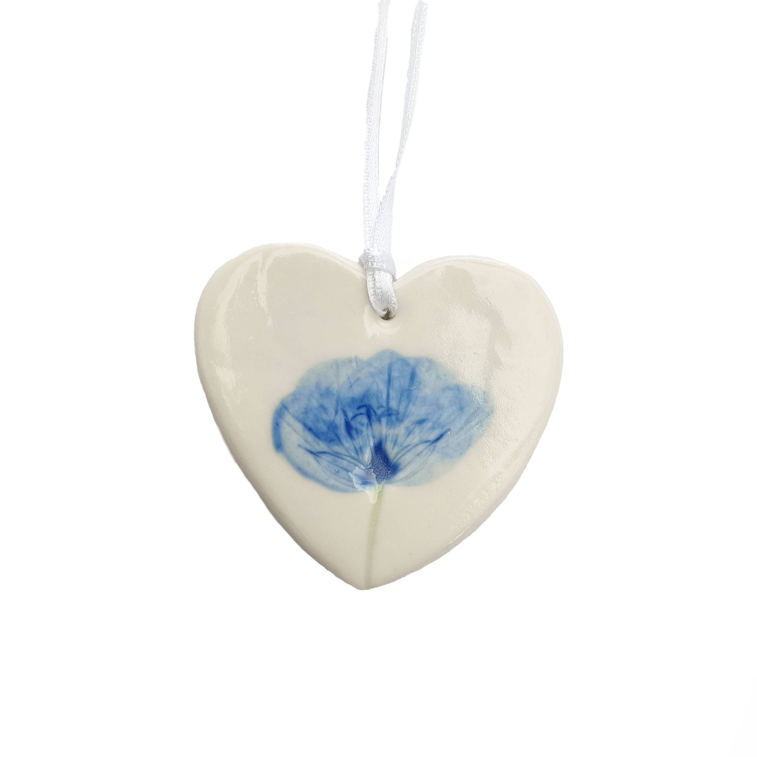 Handmade Ceramic Heart - Blue Flower