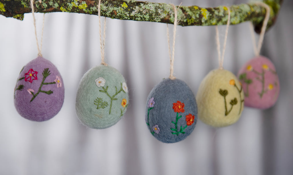 Handmade Large Felt Floral Easter Eggs (Pack of 5)