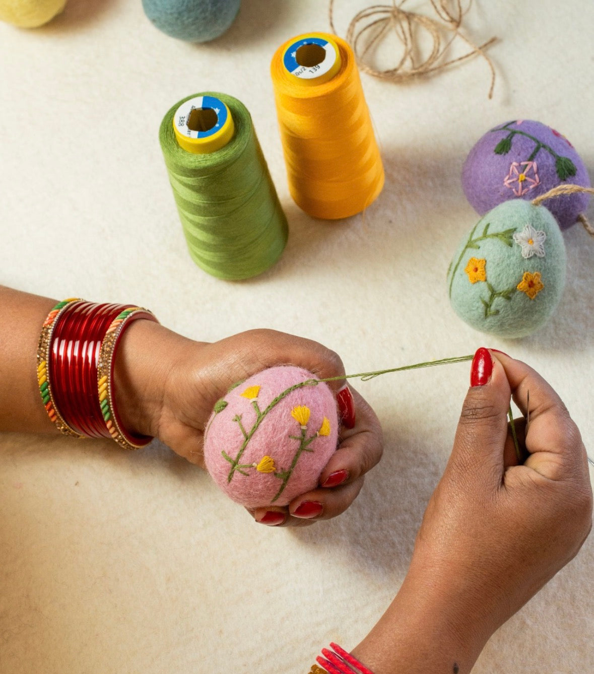Handmade Large Felt Floral Easter Eggs (Pack of 5)