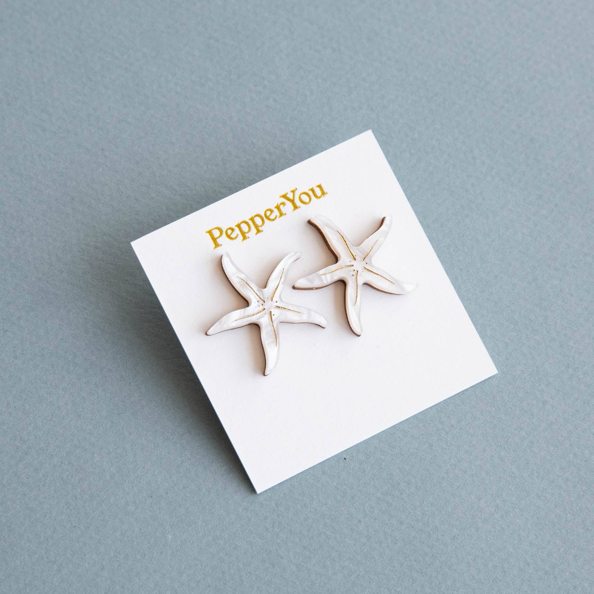 Starfish Pearly White Stud Earrings