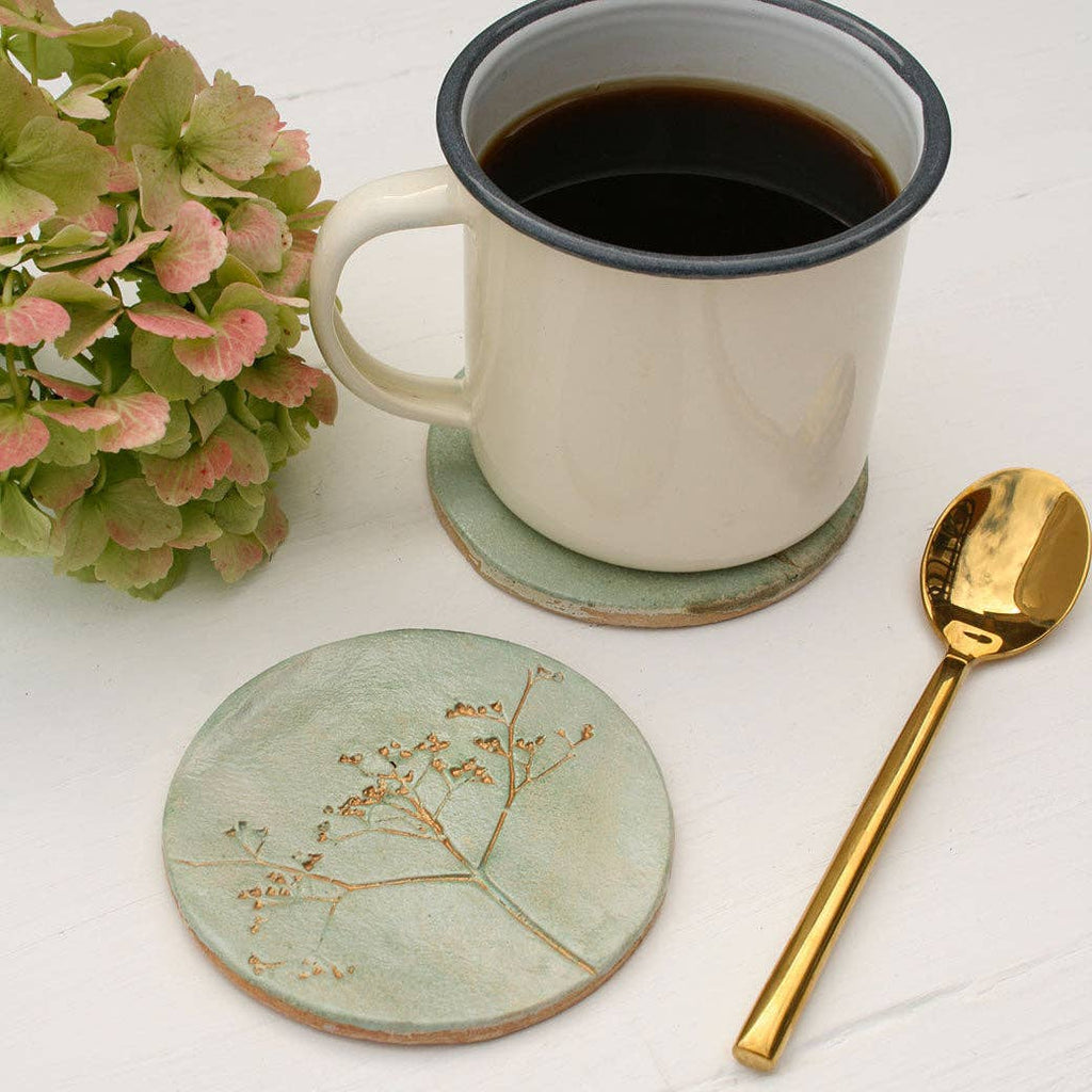 Green and Gold Wild Flower Coasters: Set of 4