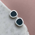 Silver Geometric Circle Stud Earrings : Petrol Blue
