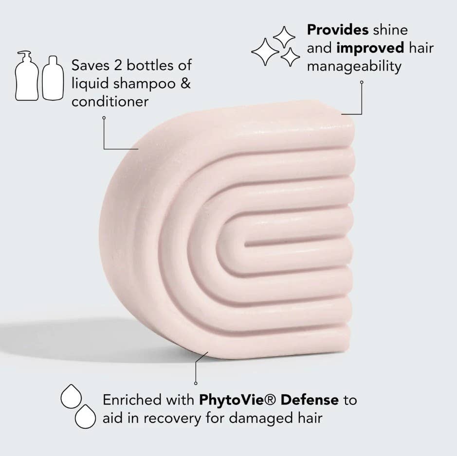 Kitsch Argan Oil Conditioner Bar with text highlighting its benefits on a light gray background