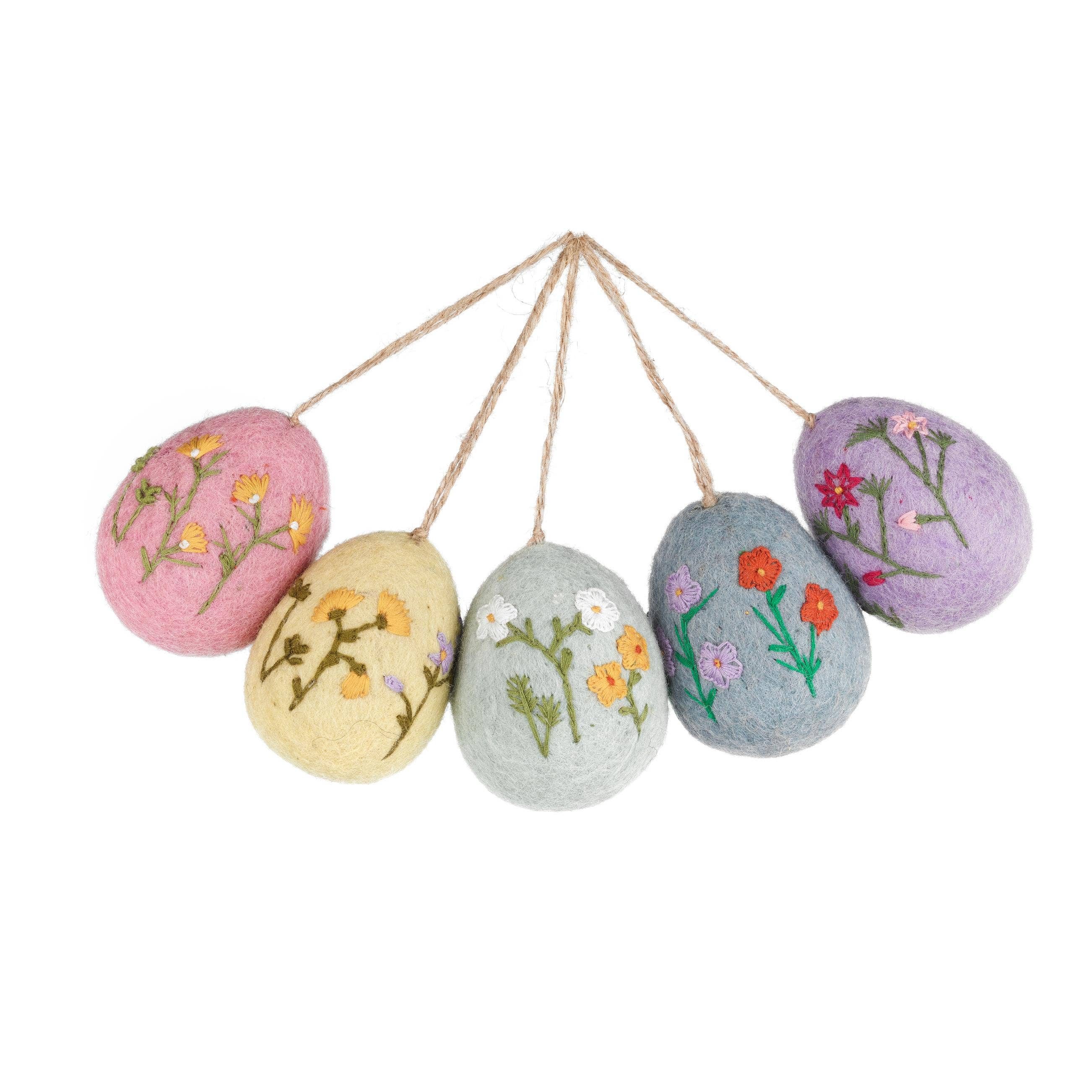 Handmade Large Felt Floral Easter Eggs (Pack of 5)