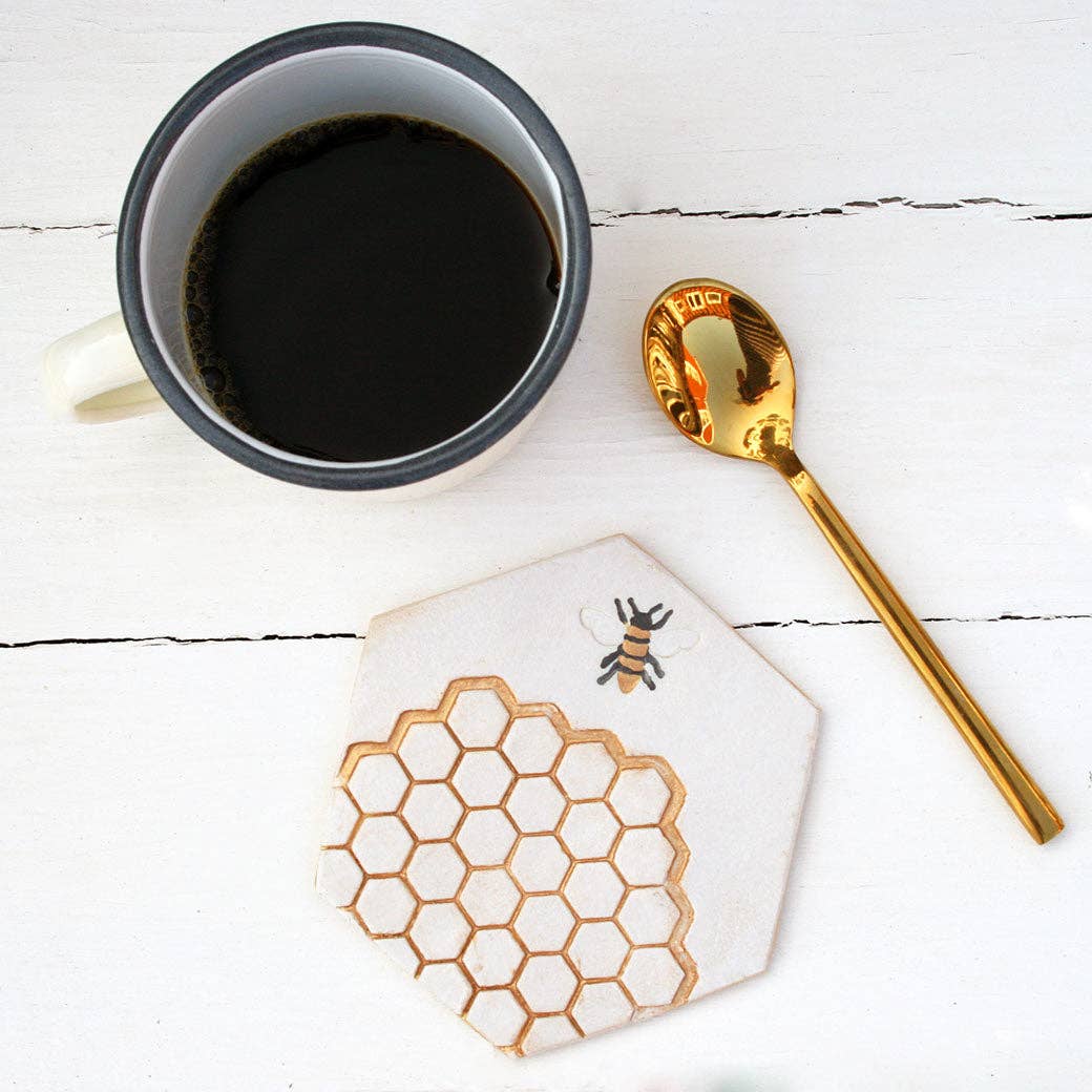Hexagonal Ceramic Bee Coaster