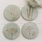 Green and Gold Wild Flower Coasters: Set of 4