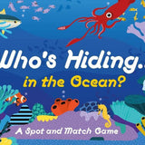 Colorful underwater scene with various sea creatures and text 'Who's Hiding... in the Ocean?'