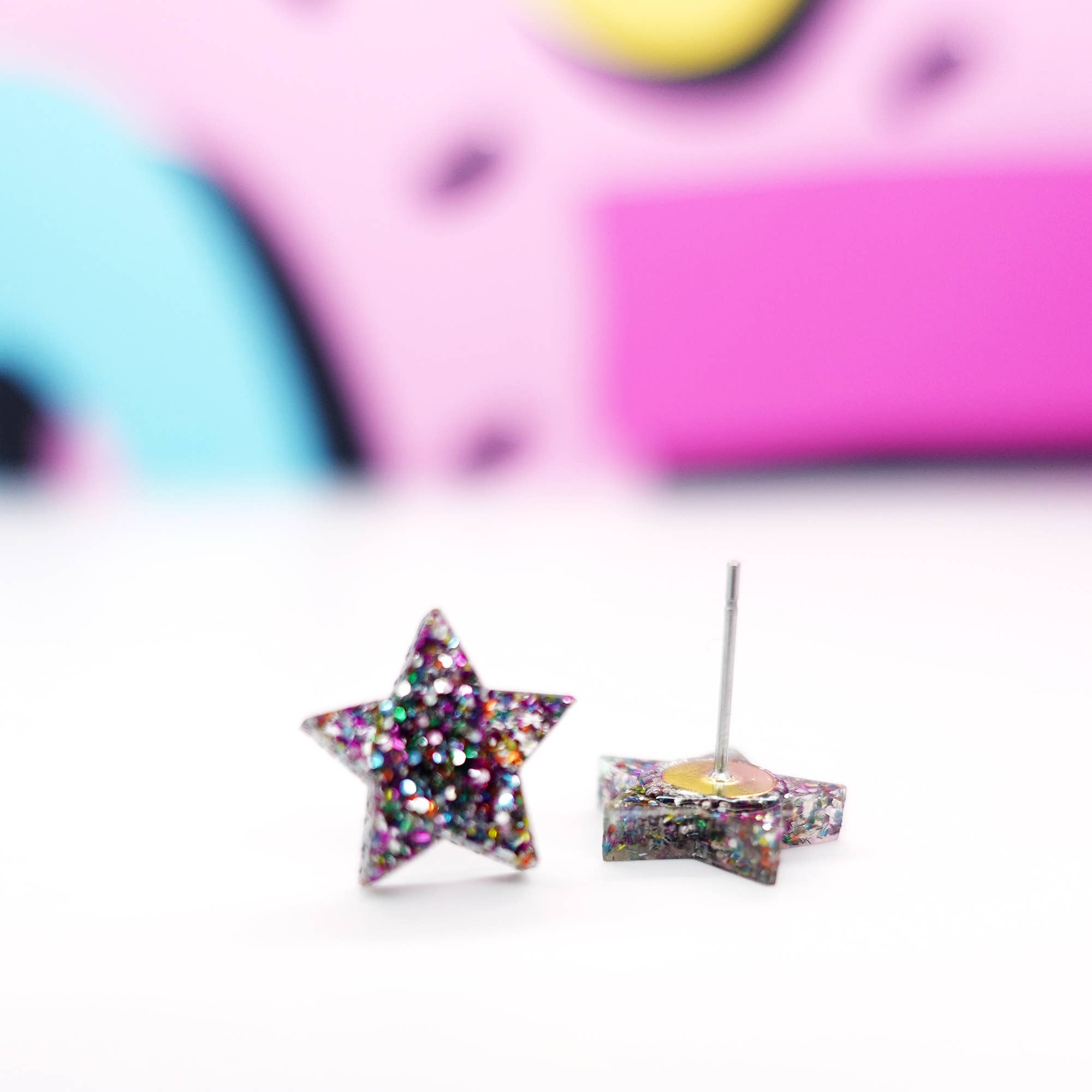 Star Stud Earrings in Rainbow Glitter | Silly Loaf