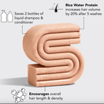 Kitsch Rice Water Protein solid shampoo bar with text highlighting benefits on a light gray background