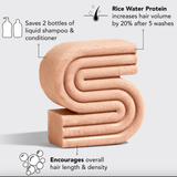 Kitsch Rice Water Protein solid shampoo bar with text highlighting benefits on a light gray background