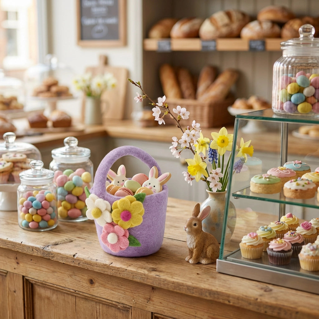 Handmade Felt Eggcellent Easter Buckets: Purple Flower