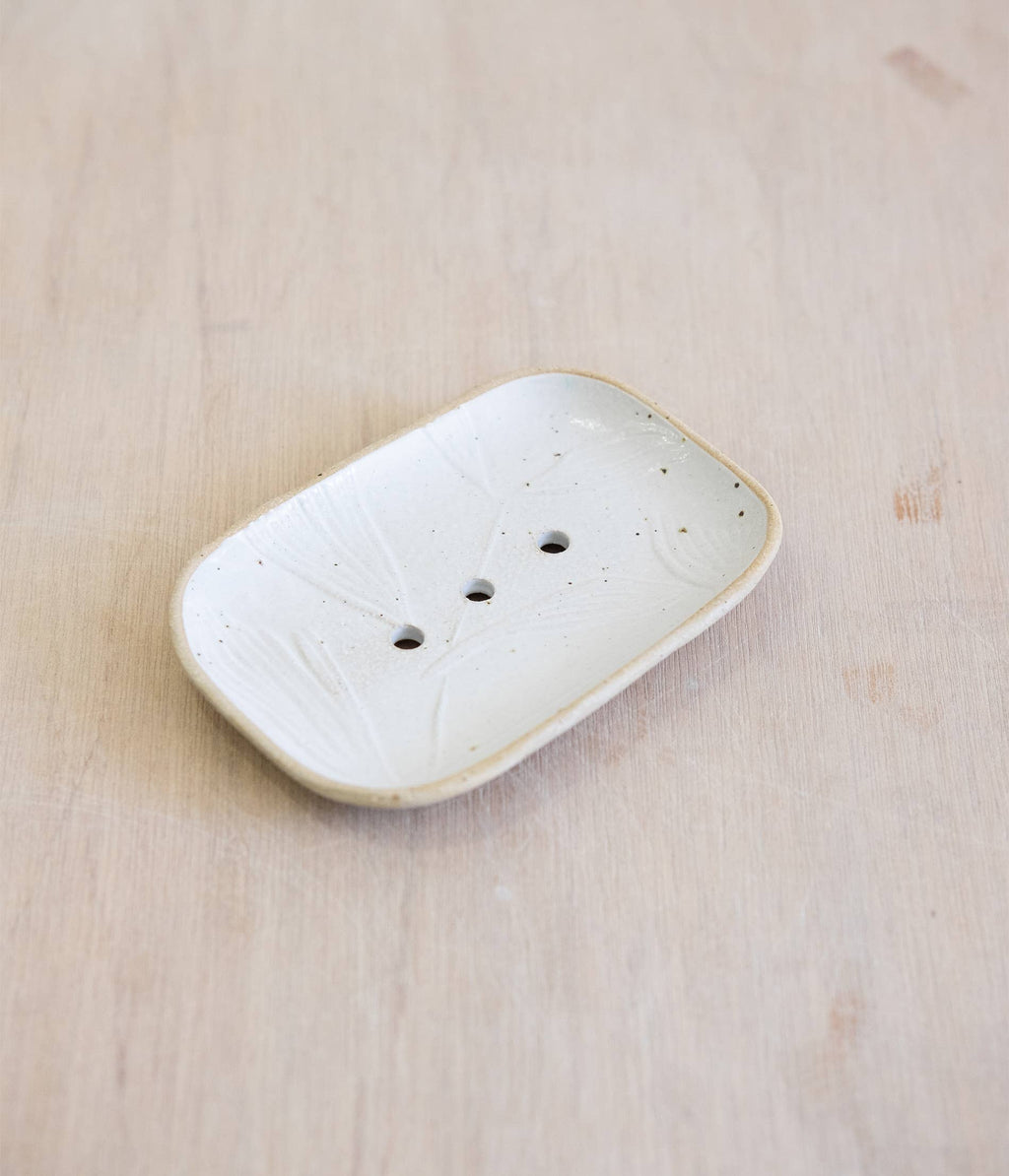 Handmade Ceramic Soap Dish: Speckled White
