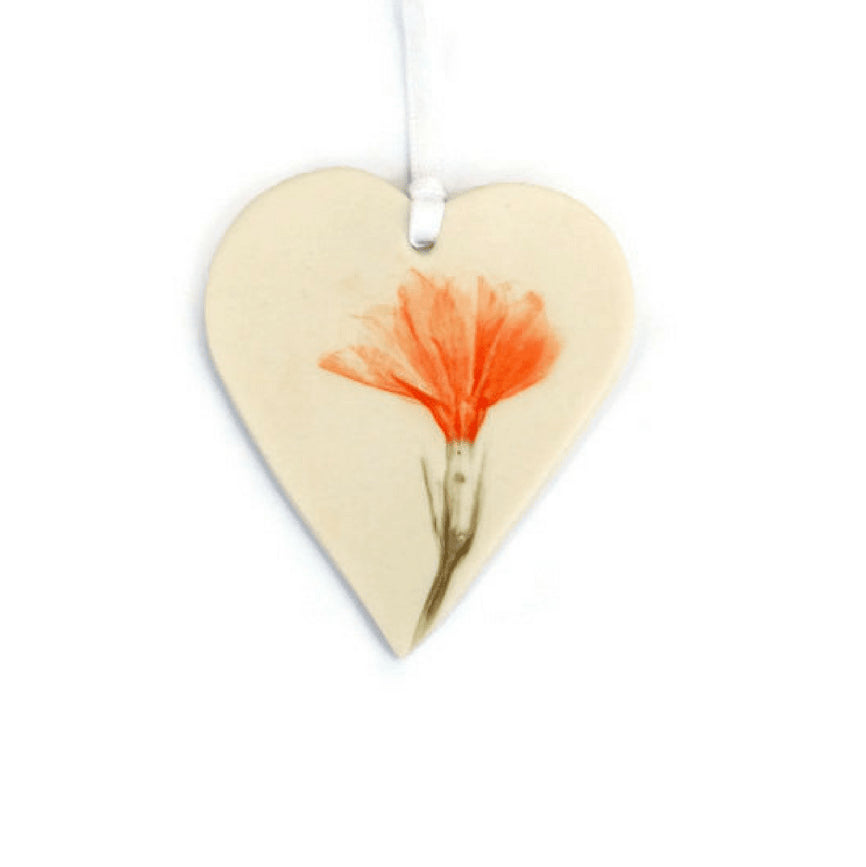 Handmade Ceramic Heart - Orange Flower